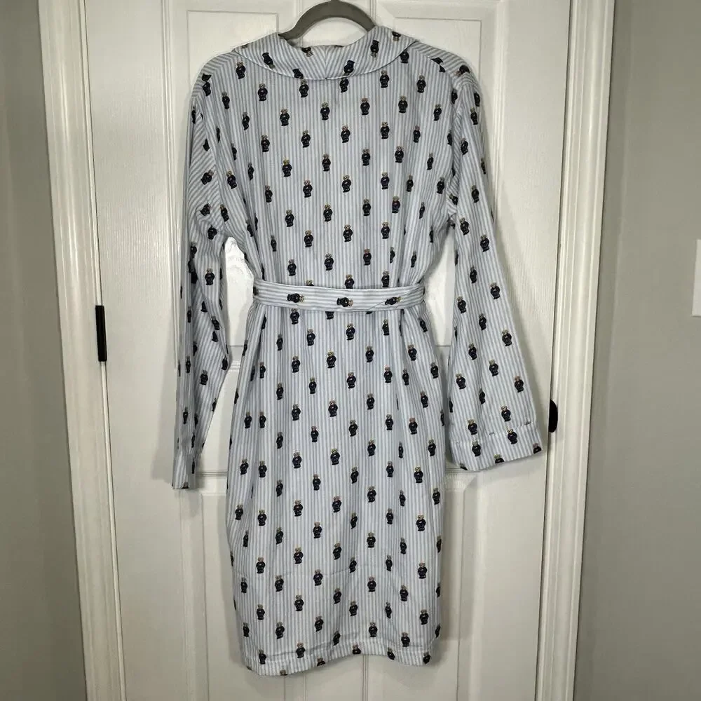 Ralph Lauren Polo Boys Robe Blue White Striped with Bears Size XL 13-15 Years